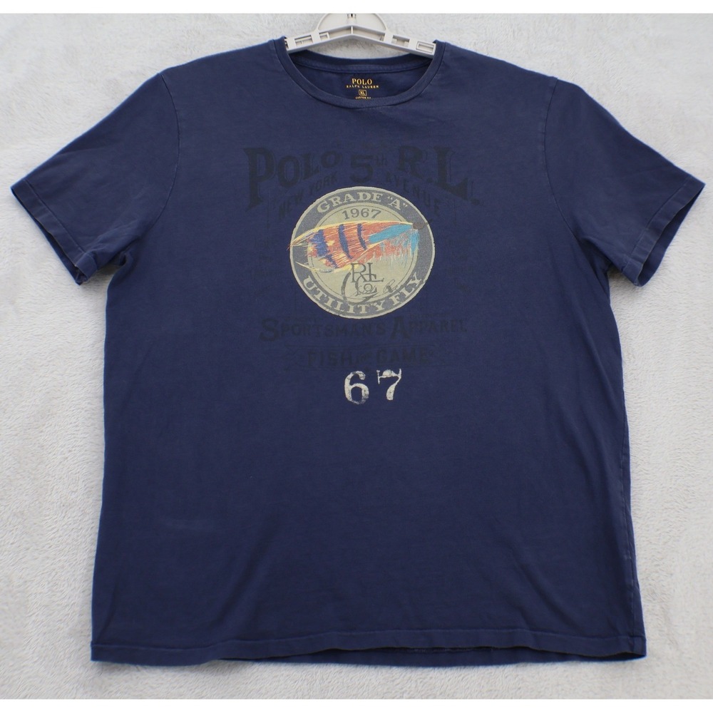 Polo Ralph Lauren Mens XL Navy Utility Fly Fishing Graphic T Shirt Custom Fit